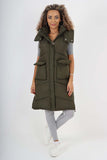 Italian Padded Pockets Hooded Long Gilet For Women  - Dropwear