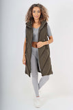 Italian Padded Pockets Hooded Zip up Long Gilet For Women  - Dropwear