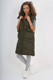 Italian Padded Pockets Hooded Long Gilet For Women  - Dropwear