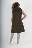 Italian Padded Pockets Hooded Zip up Long Gilet For Women  - Dropwear