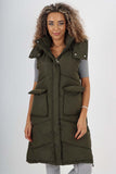 Italian Padded Pockets Hooded Long Gilet For Women  - Dropwear
