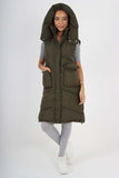 Italian Padded Pockets Hooded Long Gilet For Women  - Dropwear