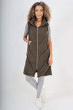 Italian Padded Pockets Hooded Zip up Long Gilet For Women  - Dropwear