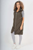 Italian Padded Pockets Hooded Zip up Long Gilet For Women  - Dropwear