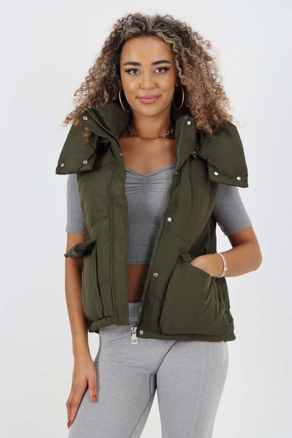 Italian Padded Pockets Hooded Gilet For Women  - Dropwear