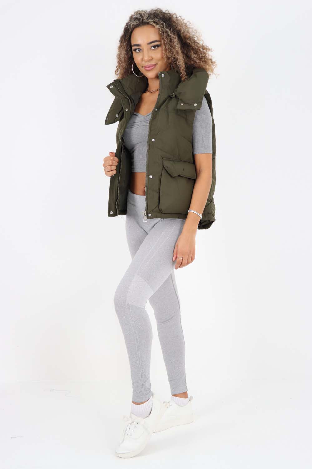 Italian Padded Pockets Hooded Gilet For Women  - Dropwear