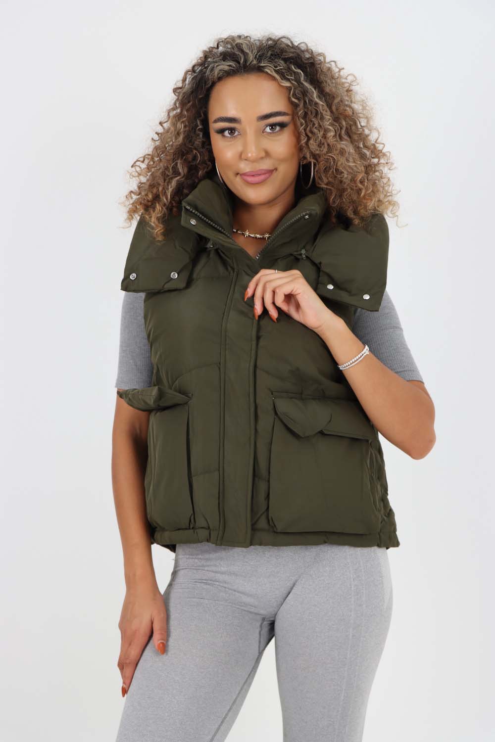 Italian Padded Pockets Hooded Gilet For Women  - Dropwear