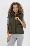 Italian Padded Pockets Hooded Gilet For Women  - Dropwear