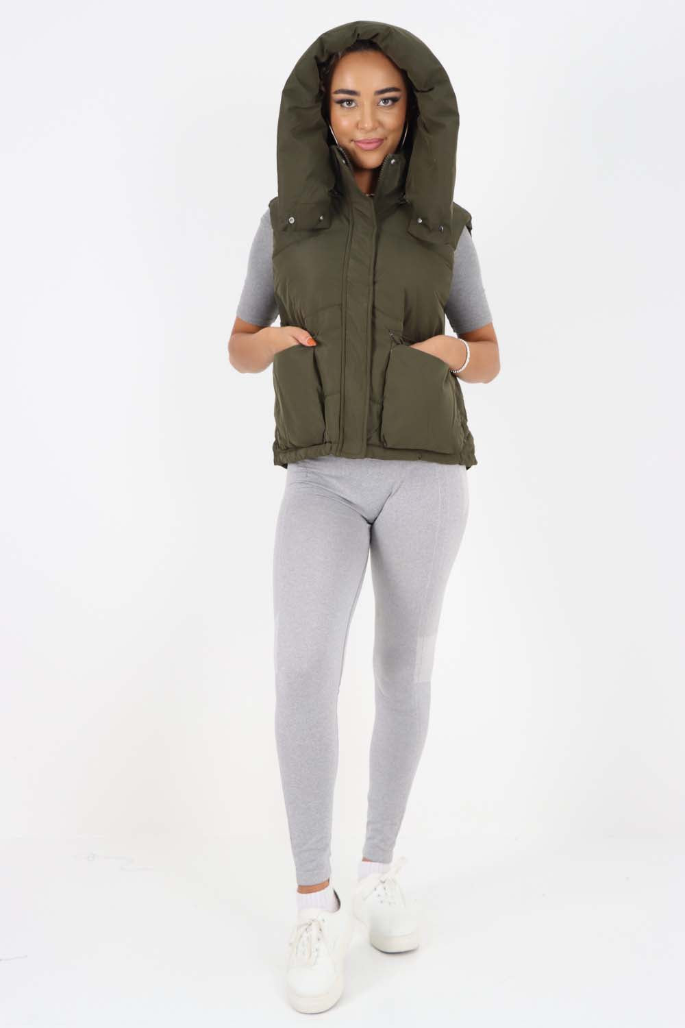 Italian Padded Pockets Hooded Gilet For Women  - Dropwear