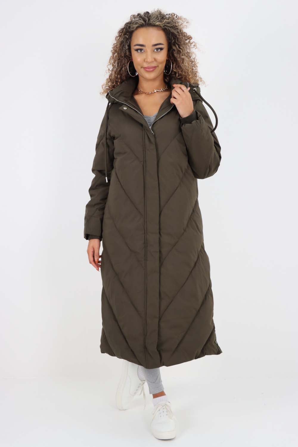 Italian Quilted Hooded Long Jacket Coat For Women  - Dropwear