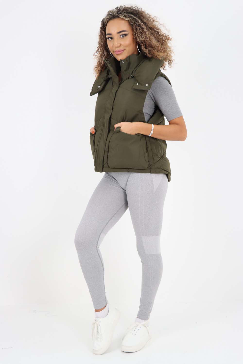 Italian Padded Pockets Hooded Gilet For Women  - Dropwear