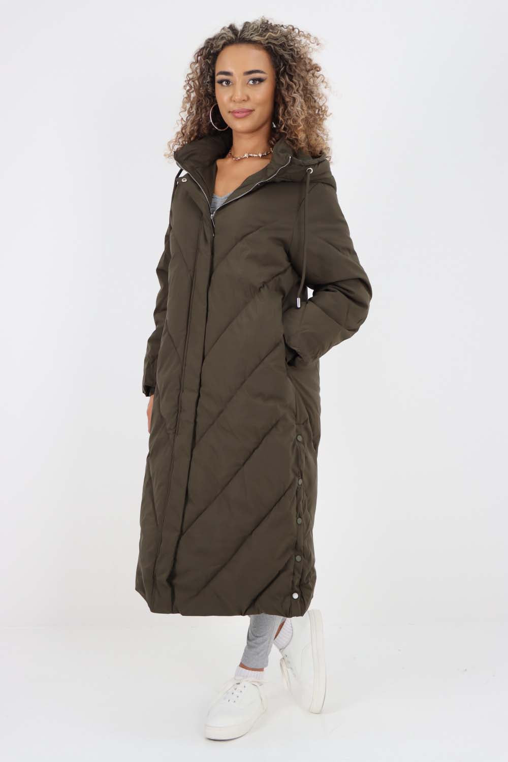 Italian Quilted Hooded Long Jacket Coat For Women  - Dropwear