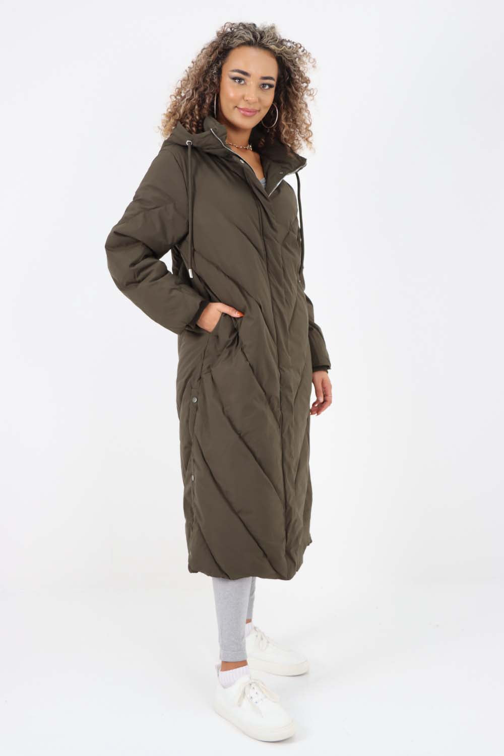 Italian Quilted Hooded Long Jacket Coat For Women  - Dropwear