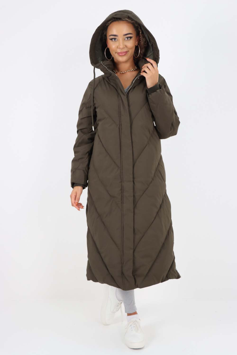 Italian Quilted Hooded Long Jacket Coat For Women  - Dropwear