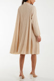 Pussy Bow Crinkle Fabric Midi Dress For Women  - Dropwear