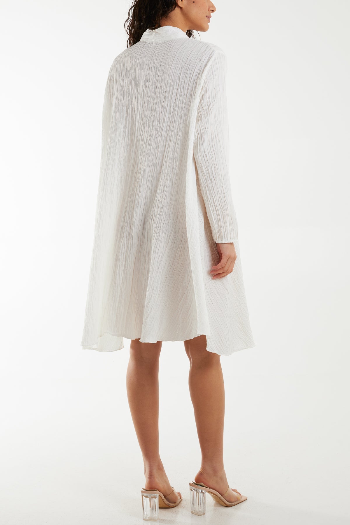 Pussy Bow Crinkle Fabric Midi Dress For Women  - Dropwear