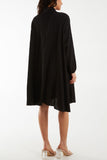 Pussy Bow Crinkle Fabric Midi Dress For Women  - Dropwear