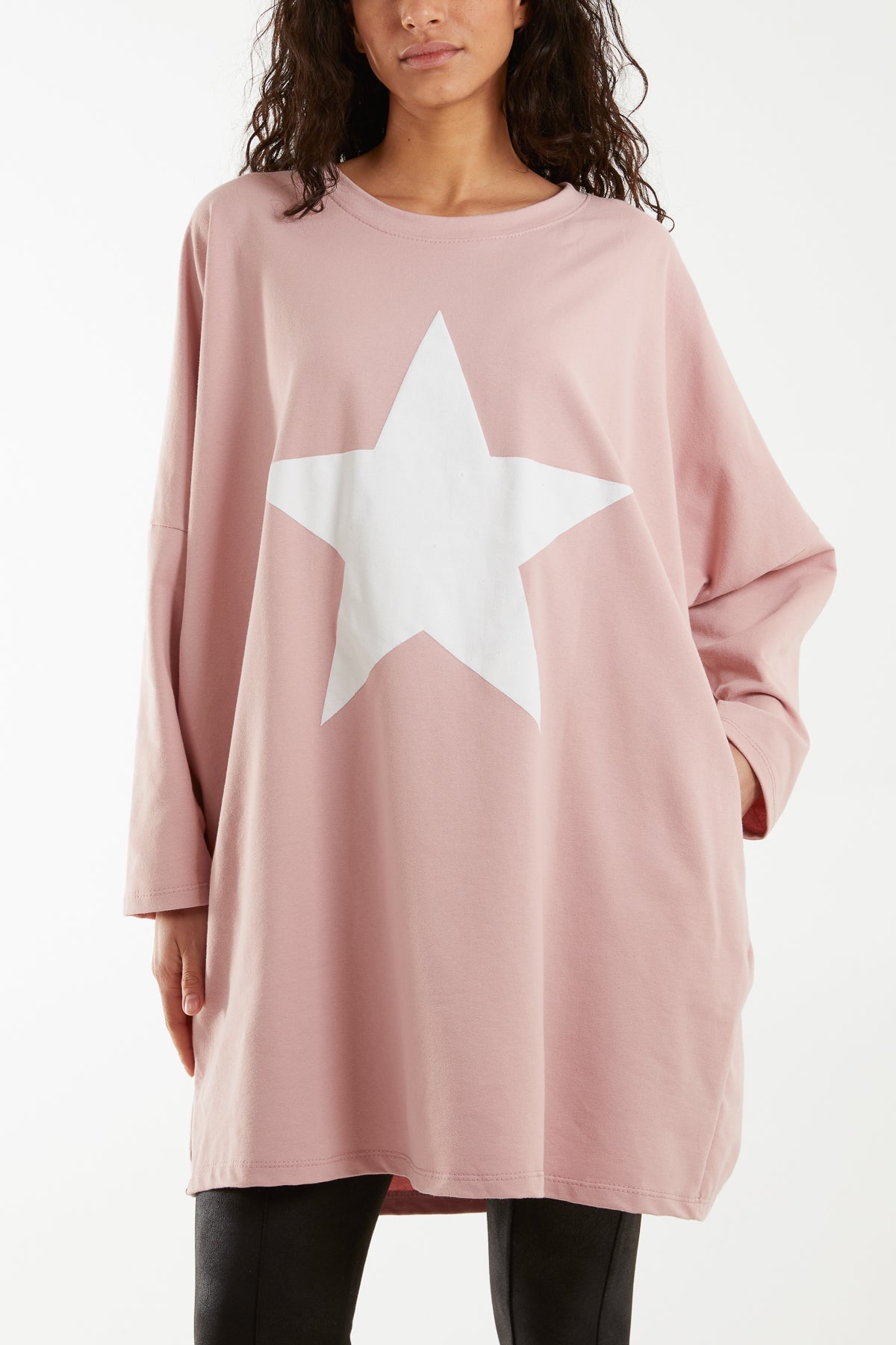 Foil Star Side Pockets Sweatshirt Dress For Women  - Dropwear