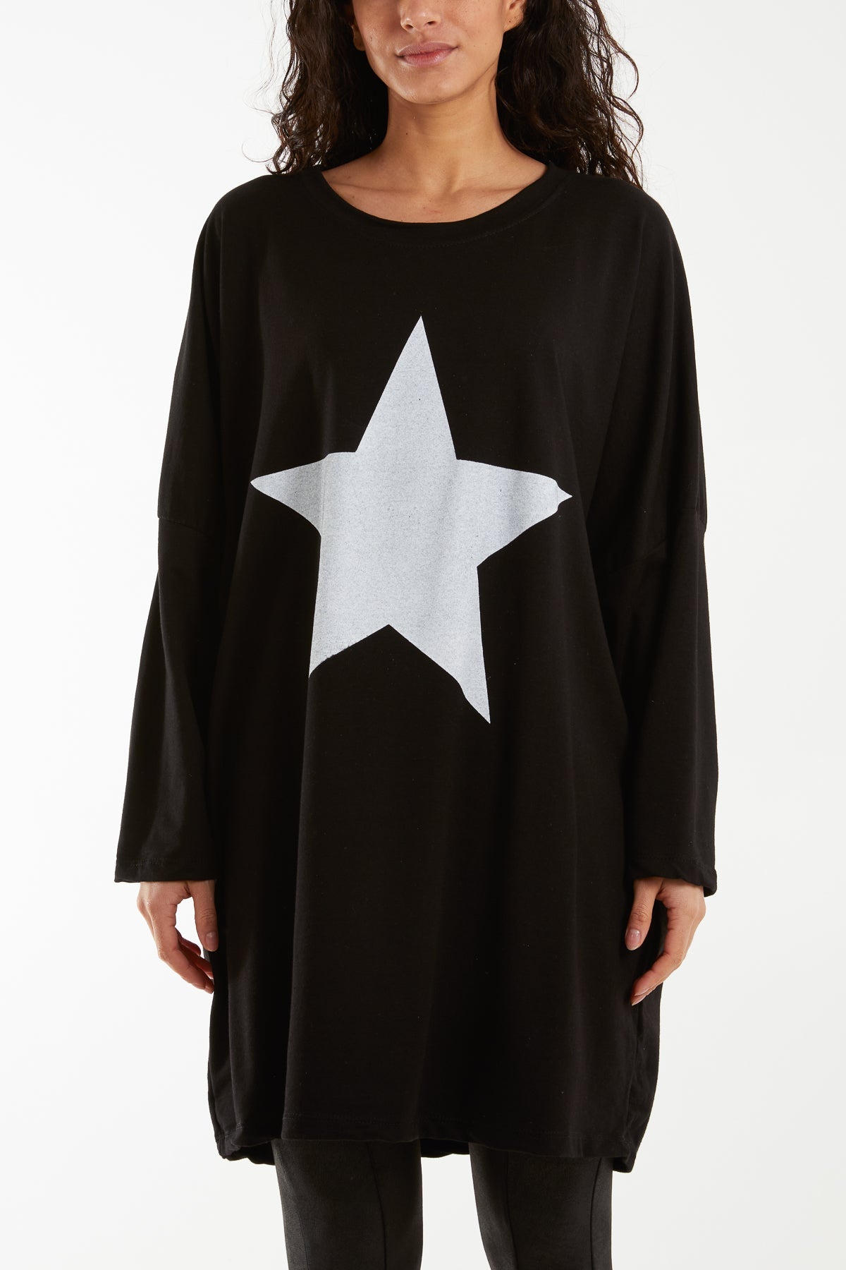 Foil Star Side Pockets Sweatshirt Dress For Women  - Dropwear