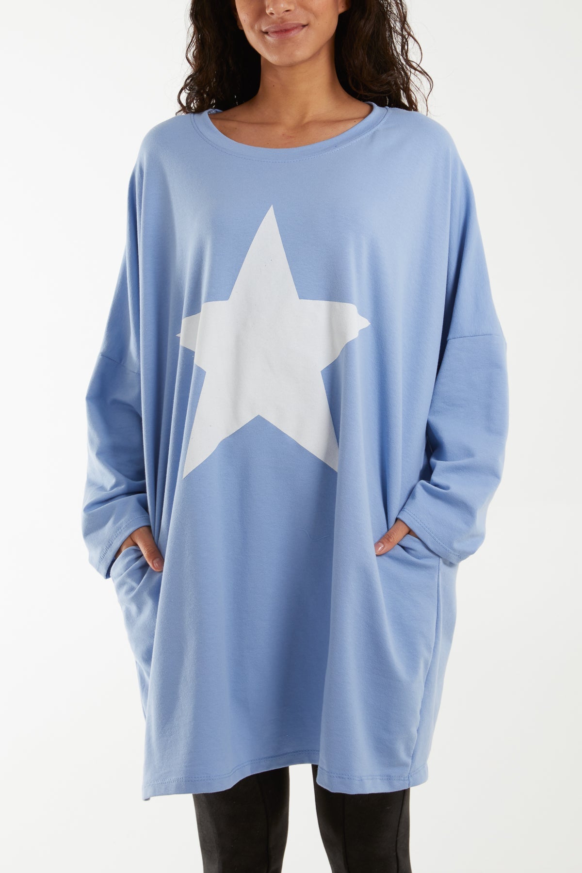 Foil Star Side Pockets Sweatshirt Dress For Women  - Dropwear