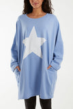 Foil Star Side Pockets Sweatshirt Dress For Women  - Dropwear