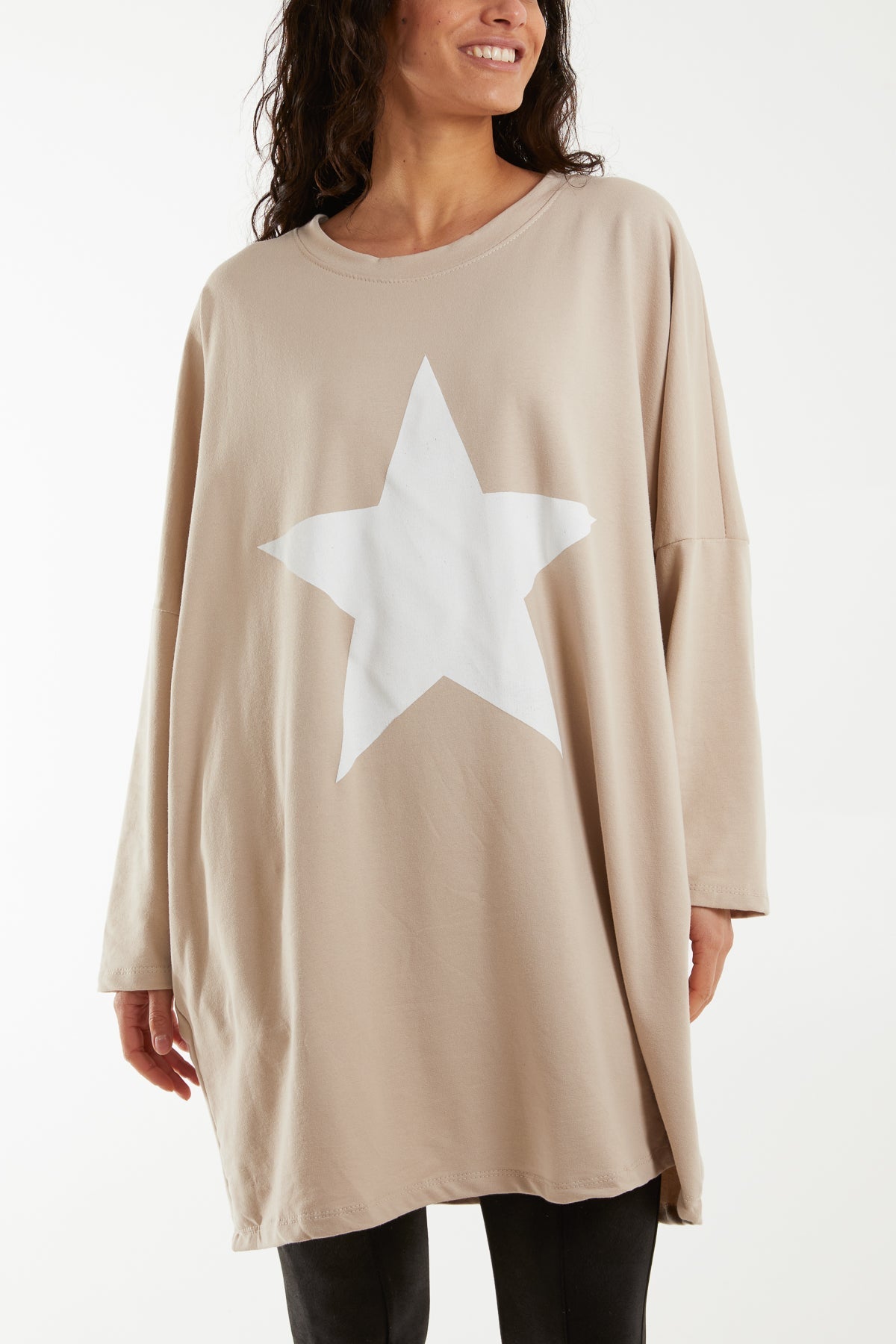 Black Foil Star Side Pockets Sweatshirt Dress For Women ONE SIZE - Dropwear