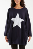Hot Pink Foil Star Side Pockets Sweatshirt Dress For Women ONE SIZE - Dropwear