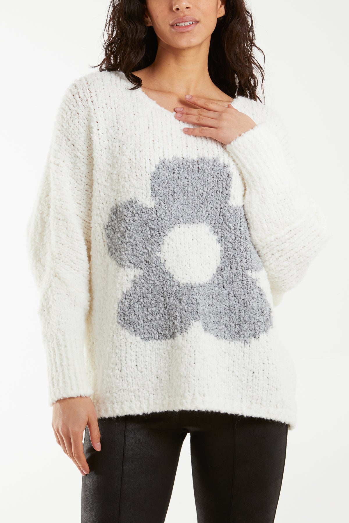 Stone Wool Blend Daisy Boucle Super Soft Knit For Women ONE SIZE - Dropwear