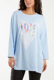 Hot Pink Love Rainbow Sequin Long Sleeve Top For Women ONE SIZE - Dropwear
