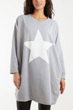 Beige Foil Star Side Pockets Sweatshirt Dress For Women ONE SIZE - Dropwear