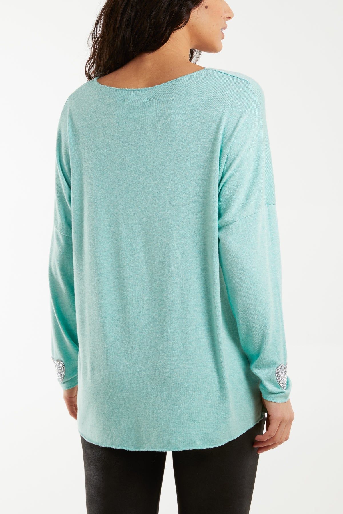 Black Appliqued Heart Sleeves Fine Knit Jumper For Women ONE SIZE - Dropwear