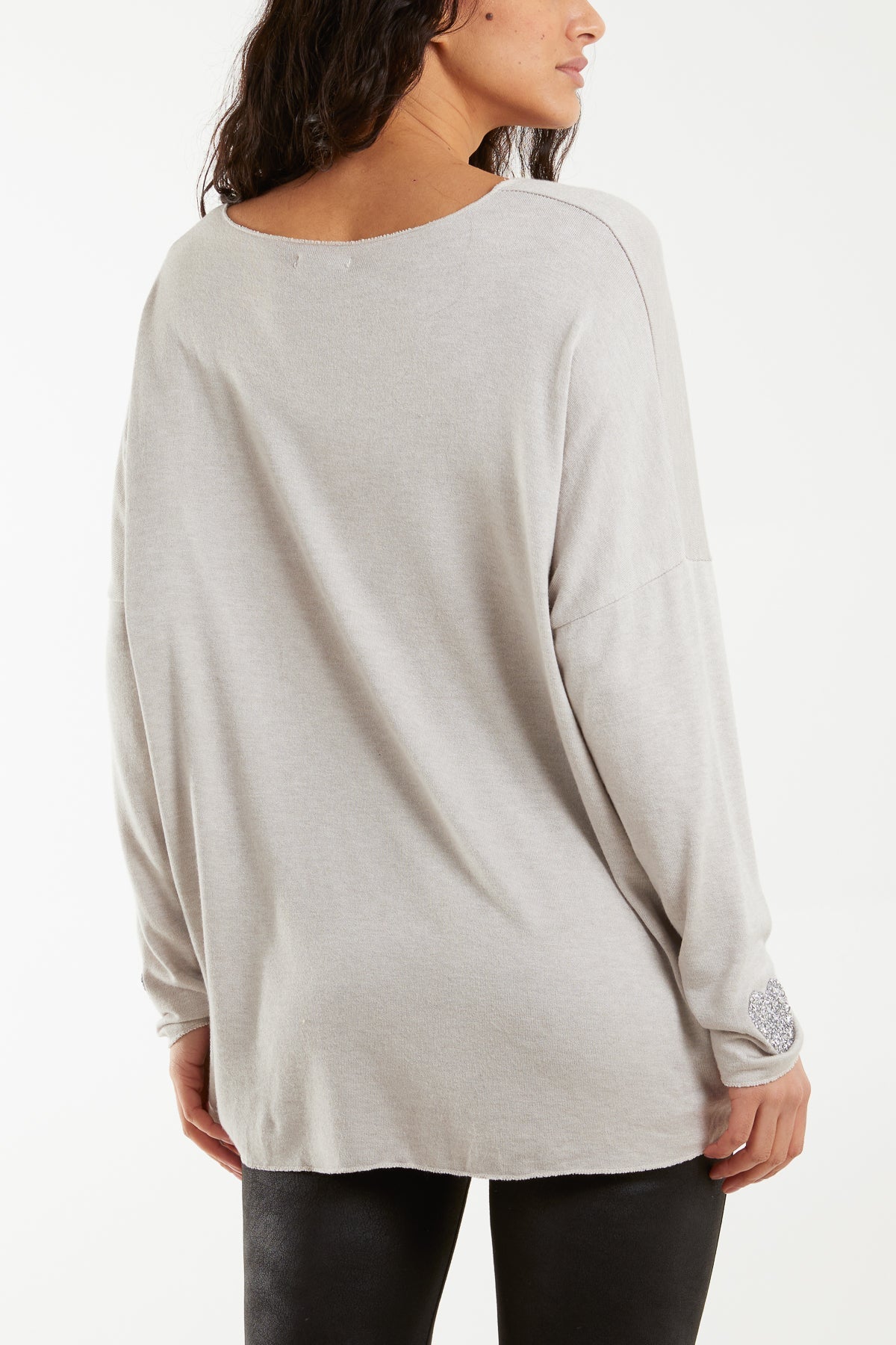 Appliqued Heart Sleeves Fine Knit Jumper For Women  - Dropwear