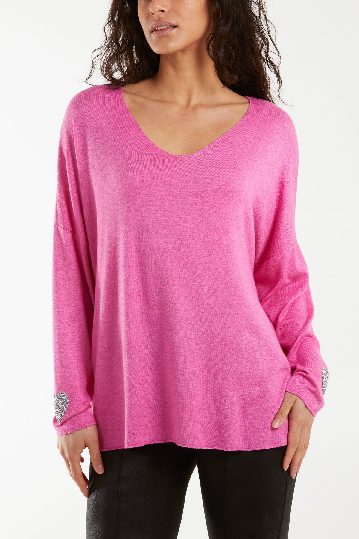 Cream Appliqued Heart Sleeves Fine Knit Jumper For Women ONE SIZE - Dropwear