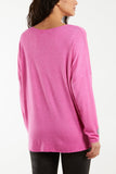 Denim Appliqued Heart Sleeves Fine Knit Jumper For Women ONE SIZE - Dropwear
