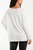 Appliqued Heart Sleeves Fine Knit Jumper For Women  - Dropwear
