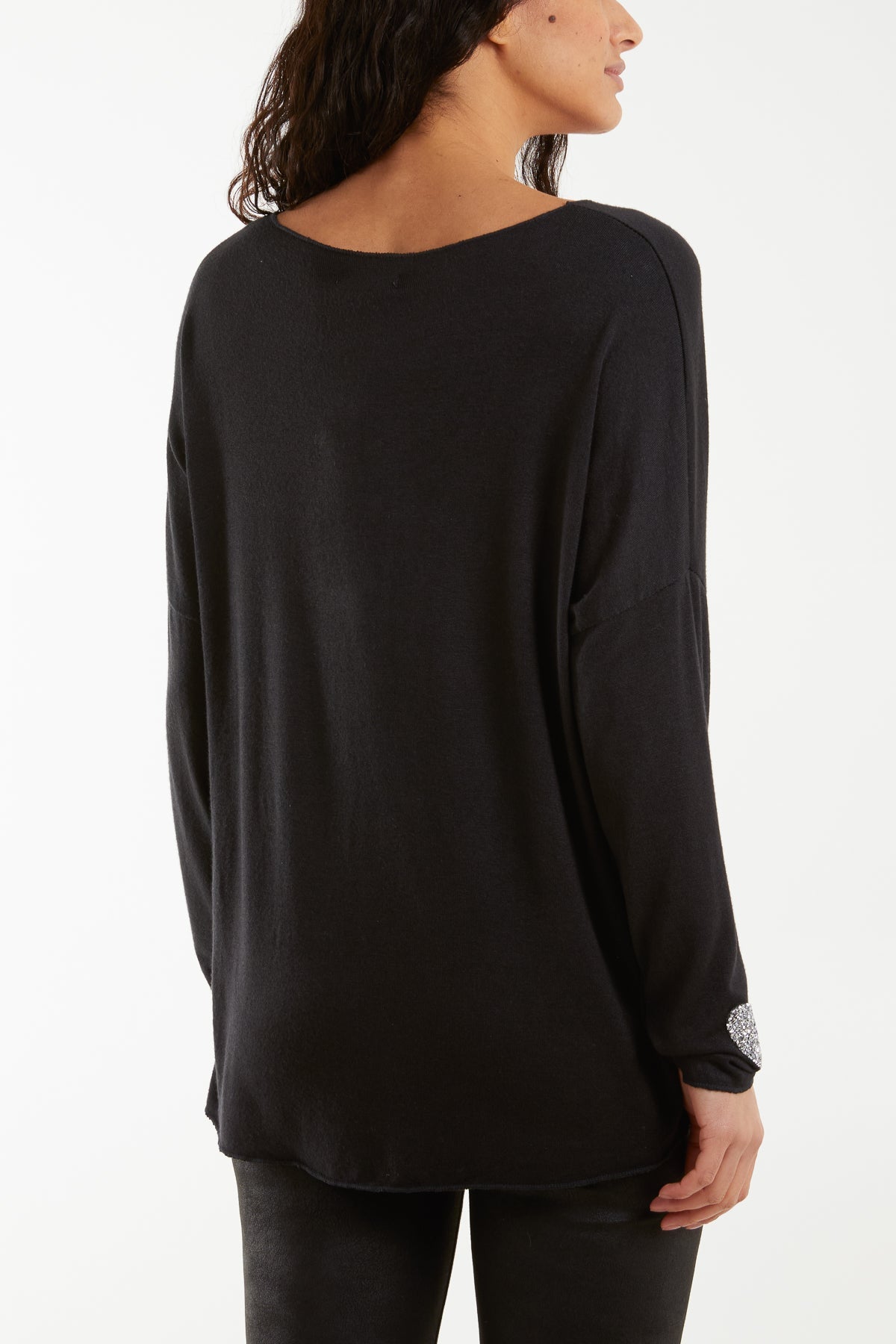 Mint Appliqued Heart Sleeves Fine Knit Jumper For Women ONE SIZE - Dropwear