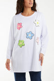 Multicolour Fluffy Daisy Long Sleeve Top For Women  - Dropwear