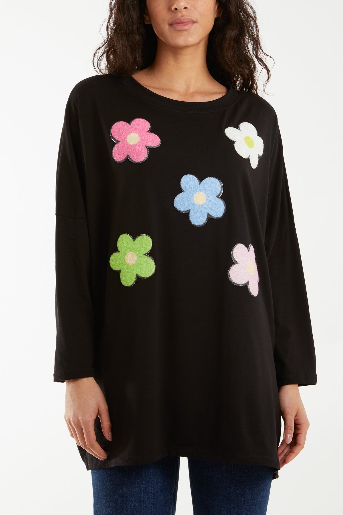Multicolour Fluffy Daisy Long Sleeve Top For Women  - Dropwear