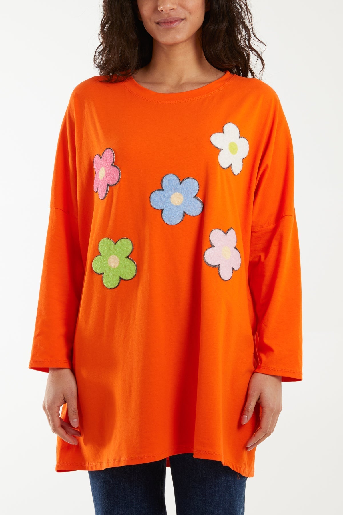 Sage Multicolour Fluffy Daisy Long Sleeve Top For Women ONE SIZE - Dropwear