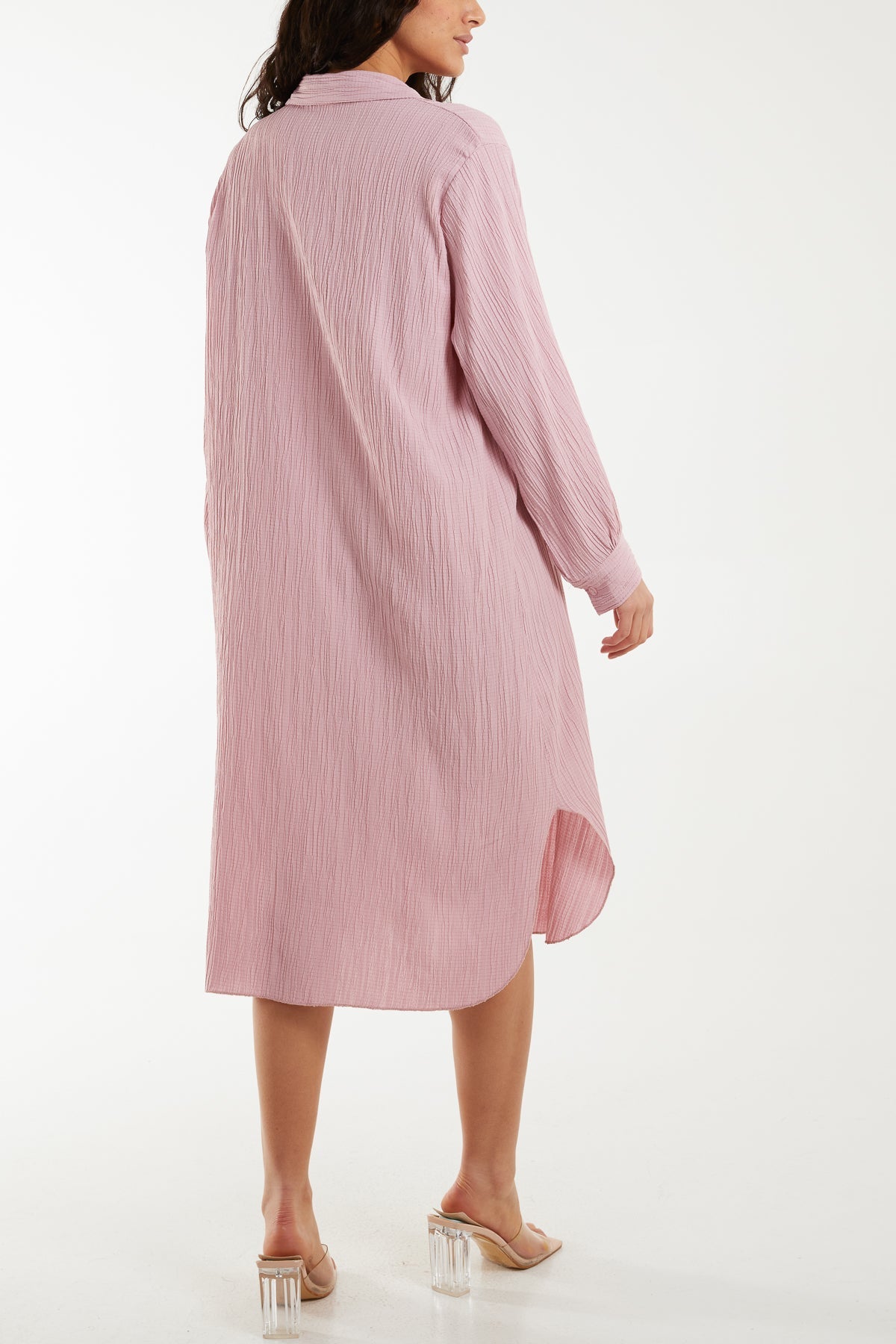 Blue Open Collar Crinkle Midi Dress For Women ONE SIZE - Dropwear