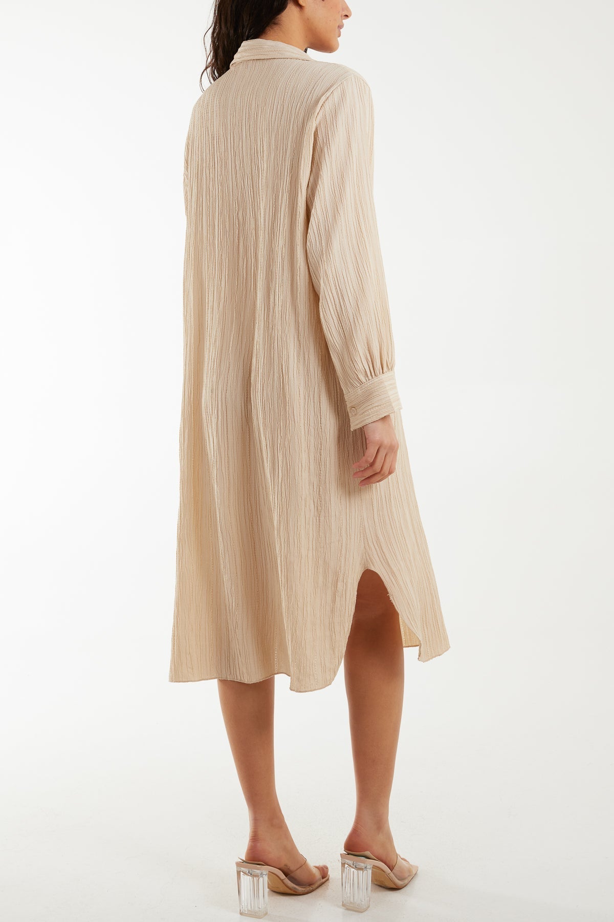 Open Collar Crinkle Midi Dress For Women  - Dropwear