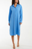 Black Open Collar Crinkle Midi Dress For Women ONE SIZE - Dropwear