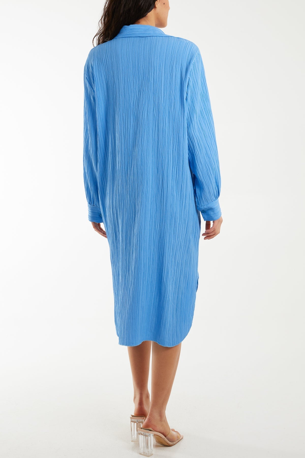 Cream Open Collar Crinkle Midi Dress For Women ONE SIZE - Dropwear