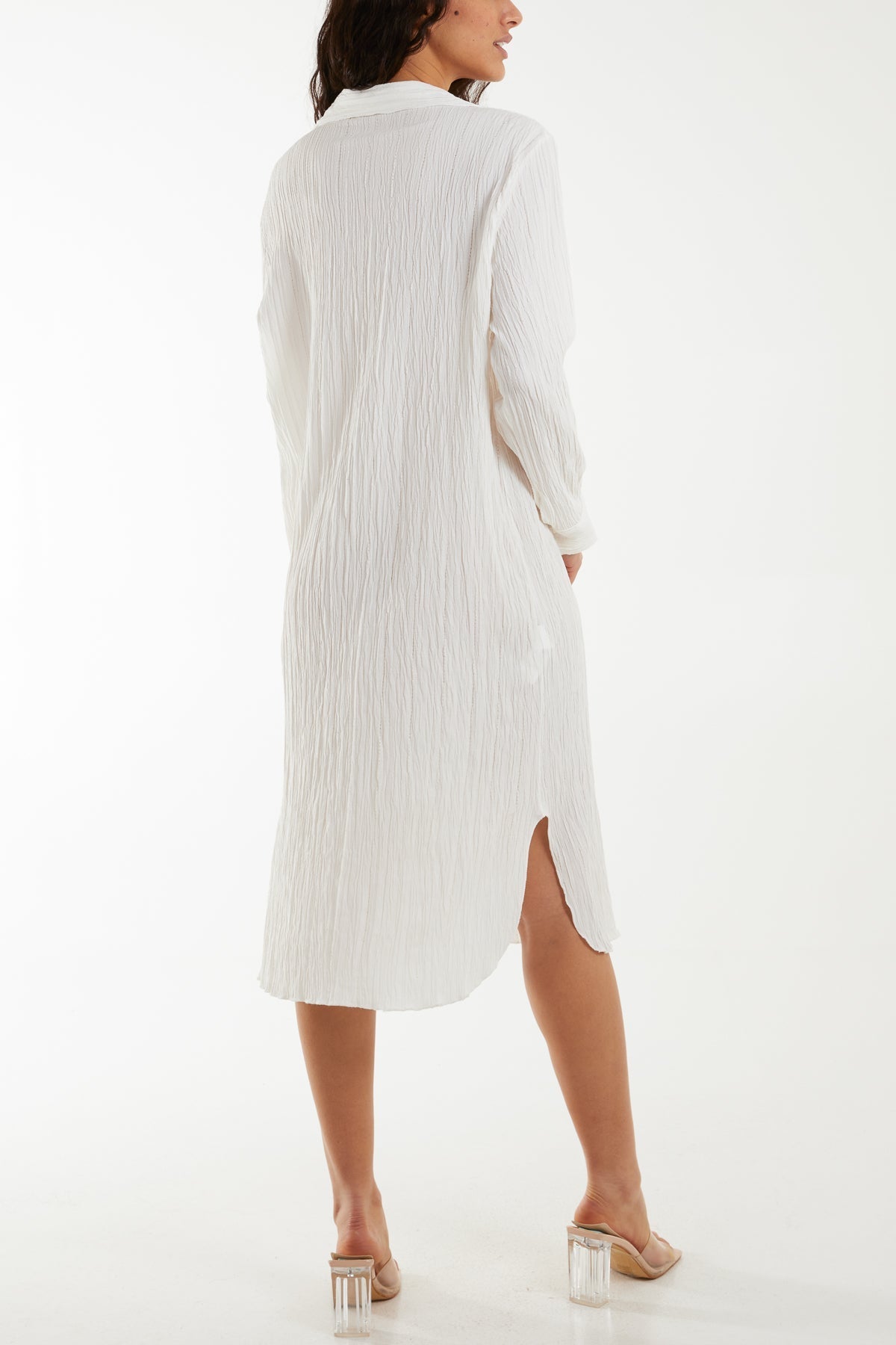Open Collar Crinkle Midi Dress For Women  - Dropwear