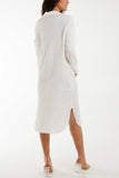 Open Collar Crinkle Midi Dress For Women  - Dropwear