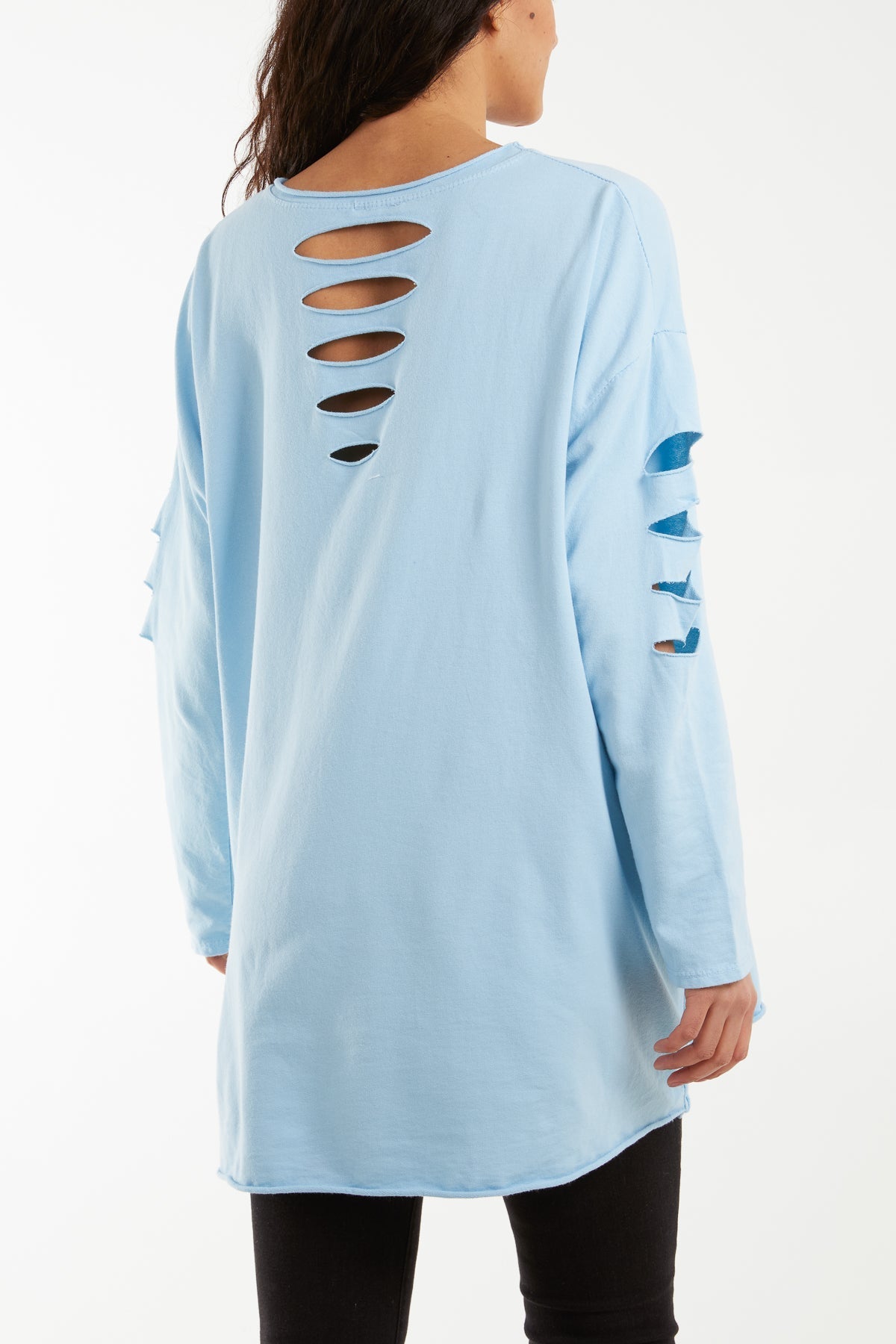 Sleeve & Back Distressed Cut Out long Top For Women  - Dropwear