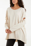 Sleeve & Back Distressed Cut Out long Top For Women  - Dropwear