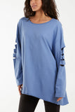 Sleeve & Back Distressed Cut Out long Top For Women  - Dropwear