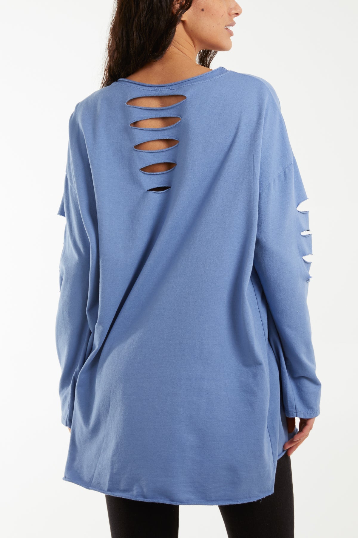 Sleeve & Back Distressed Cut Out long Top For Women  - Dropwear