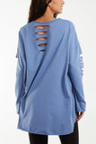 Sleeve & Back Distressed Cut Out long Top For Women  - Dropwear